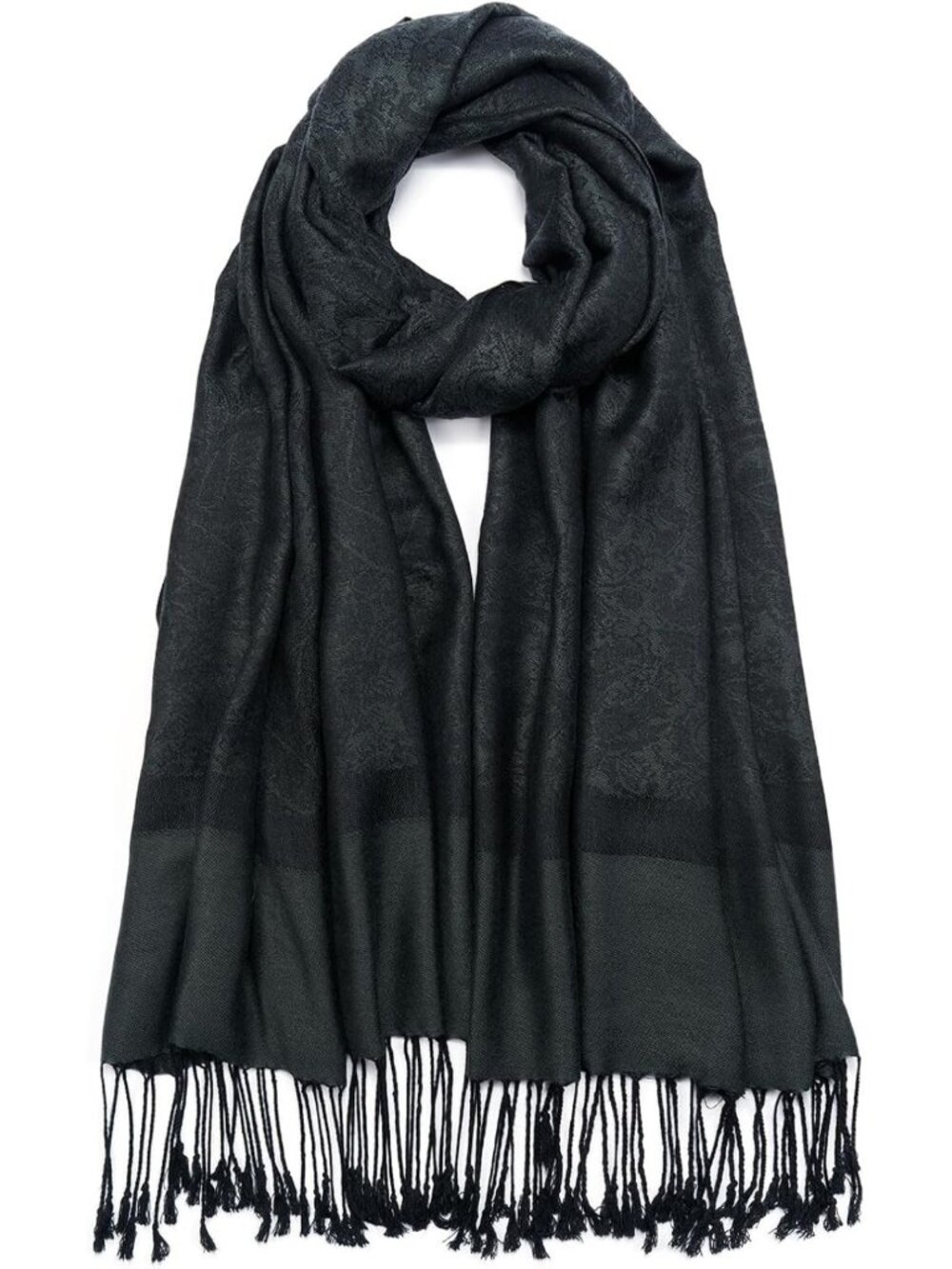 Reversible Vintage Paisley Pashmina Shawl Wrap Scarf with Fringe for Evening